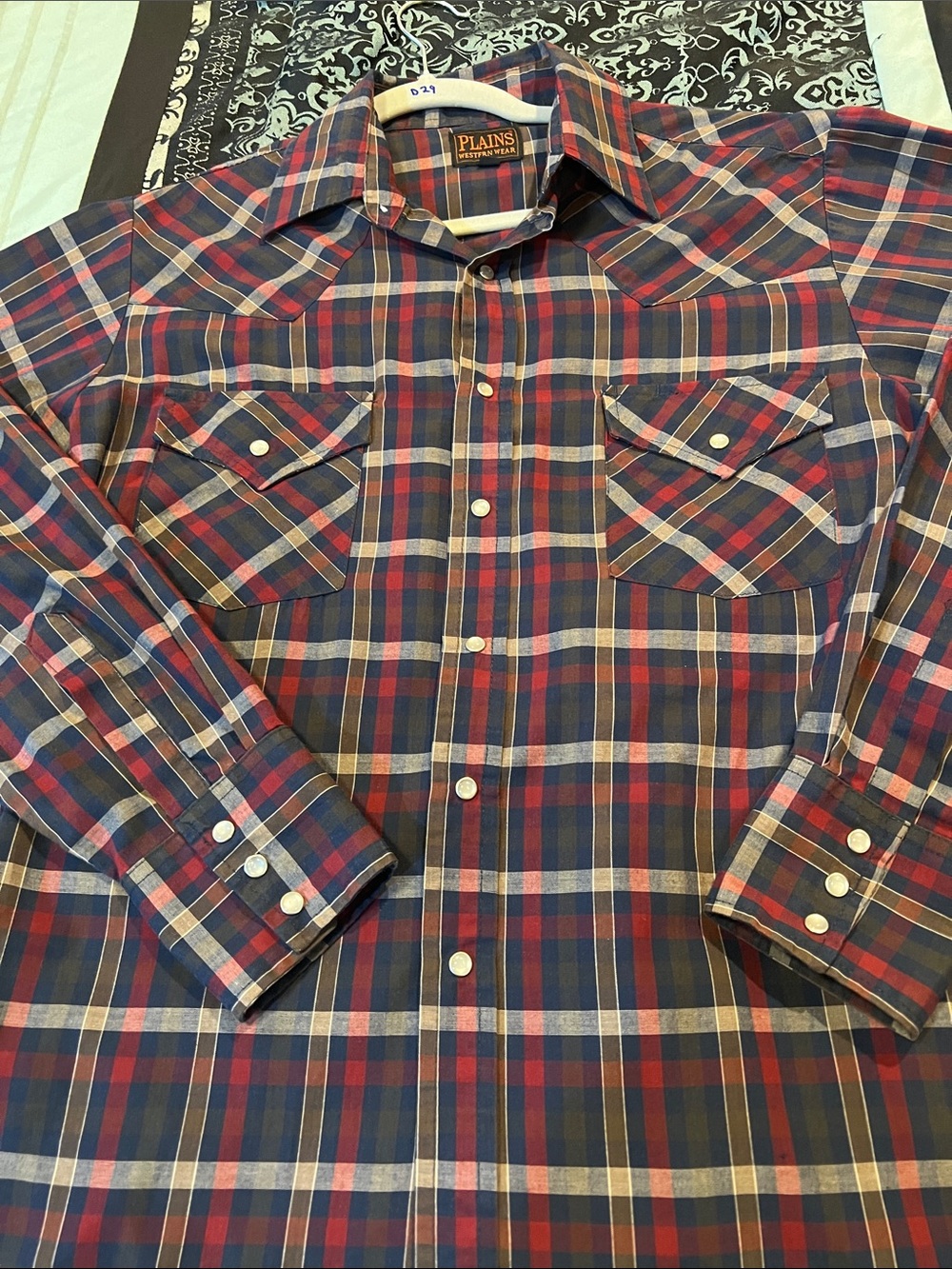 Plains Western Wear Men's Red & Navy Plaid Button-Down Shirt - Picture 7 of 7